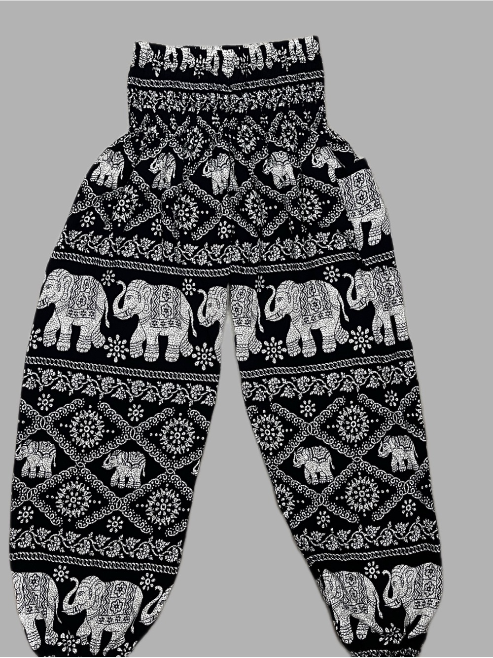 Bangkok Thai Elephant Print Smocked Waist Harem Pants Women’s One Size
